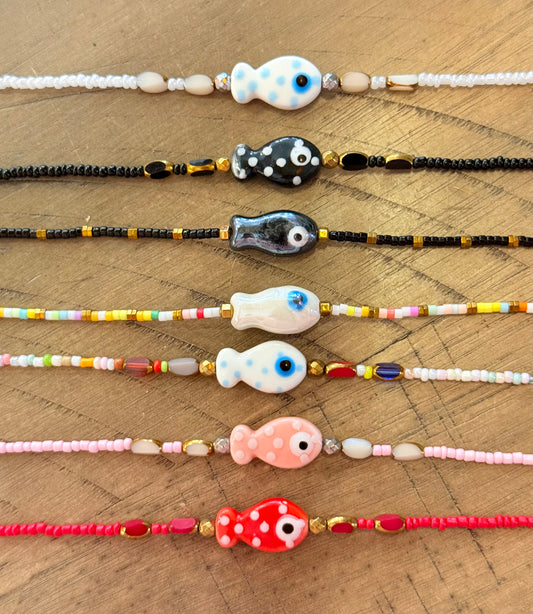 Italian Ceramic Fish Charm Beaded Bracelet