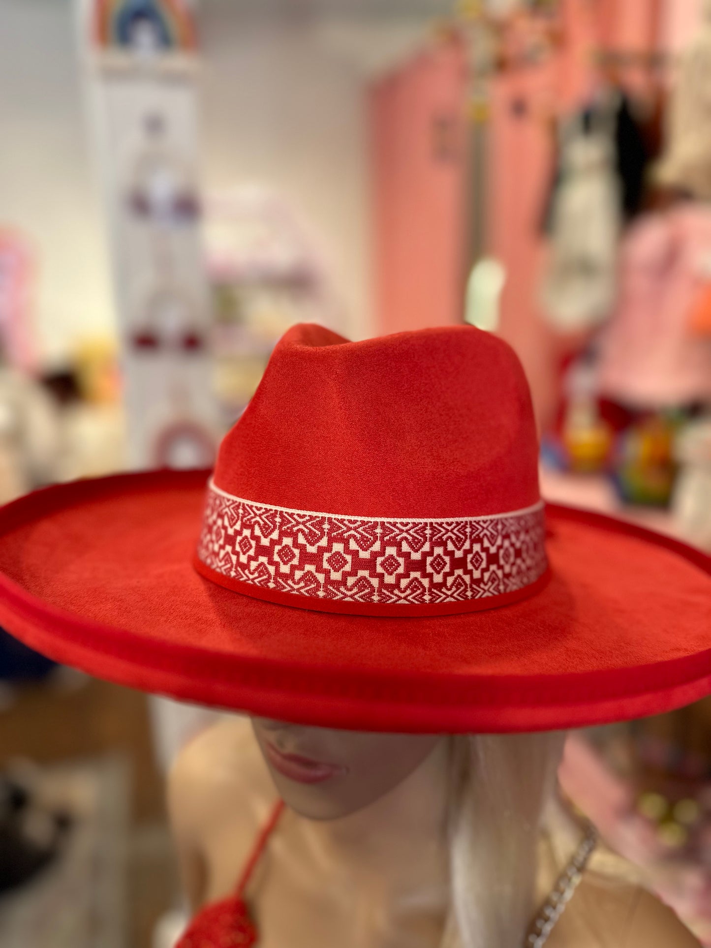 Wide Brim Hat With Patterned Band