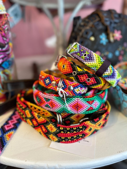 Colorful Cat and Dog Collars & Leashes Handmade Leather Woven