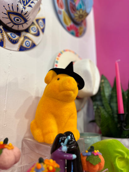 Flocked Halloween Piggies with Witch Hats