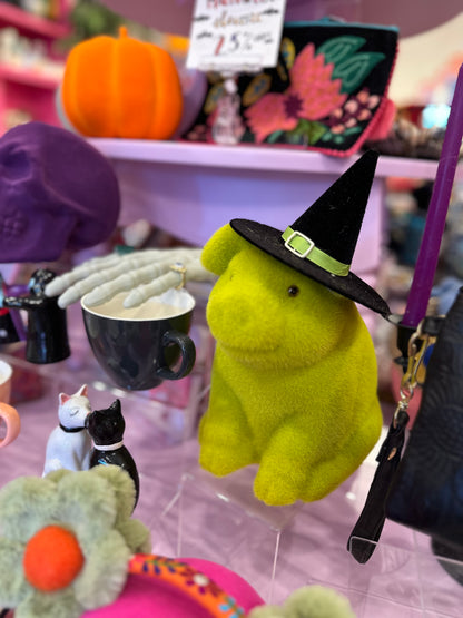 Flocked Halloween Piggies with Witch Hats