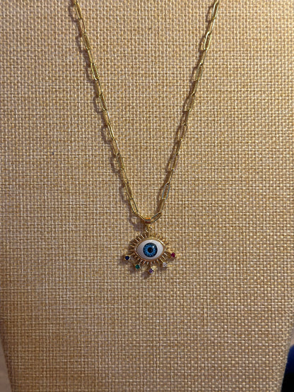 Watchful Eye Pendant Gold Plated Necklace