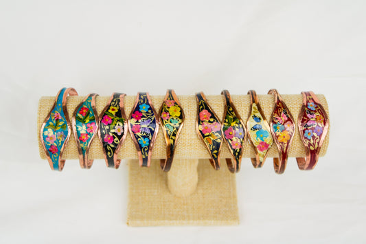 Floral Painted Copper Bracelet