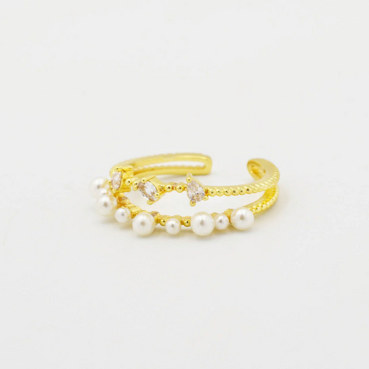 Double Pearl and Crystal Ring