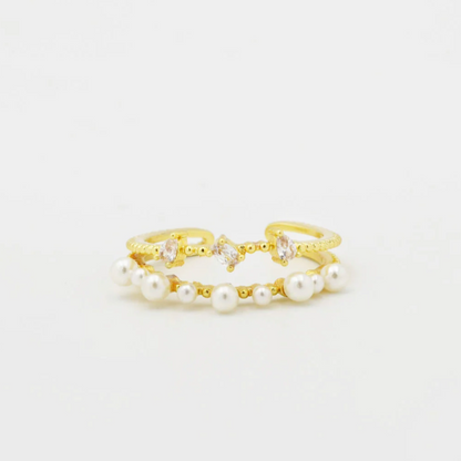 Double Pearl and Crystal Ring