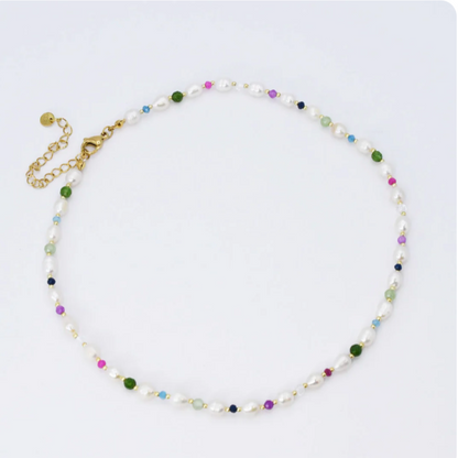 Pearl and Colorful Stone Necklace