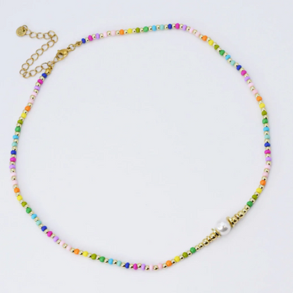 Colorful Beaded Necklace with a Pearl