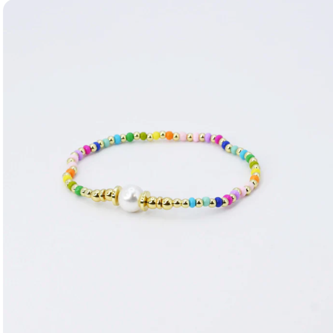 Colorful Beaded Bracelets with a Pearl