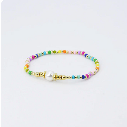 Colorful Beaded Bracelets with a Pearl