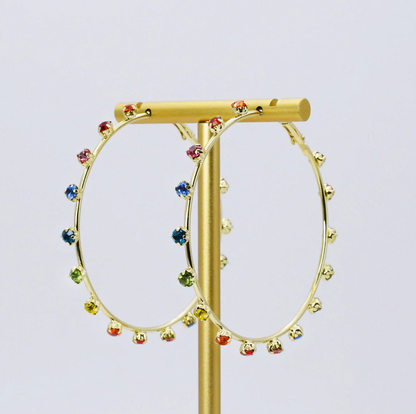 Gold Hoop Earrings with Multicolor Gems