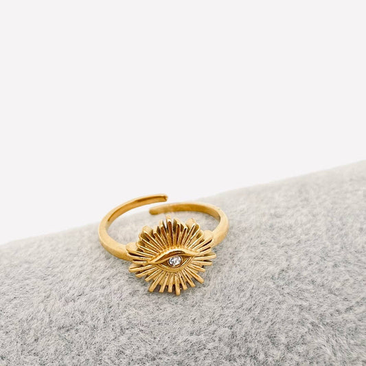 Gold Plated Stainless Steel Devil's Eye Adjustable Ring
