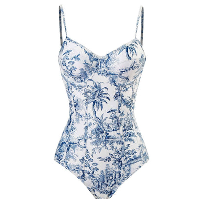 SET Antique Blue One Piece Swimwear with Sarang Wrap Cover