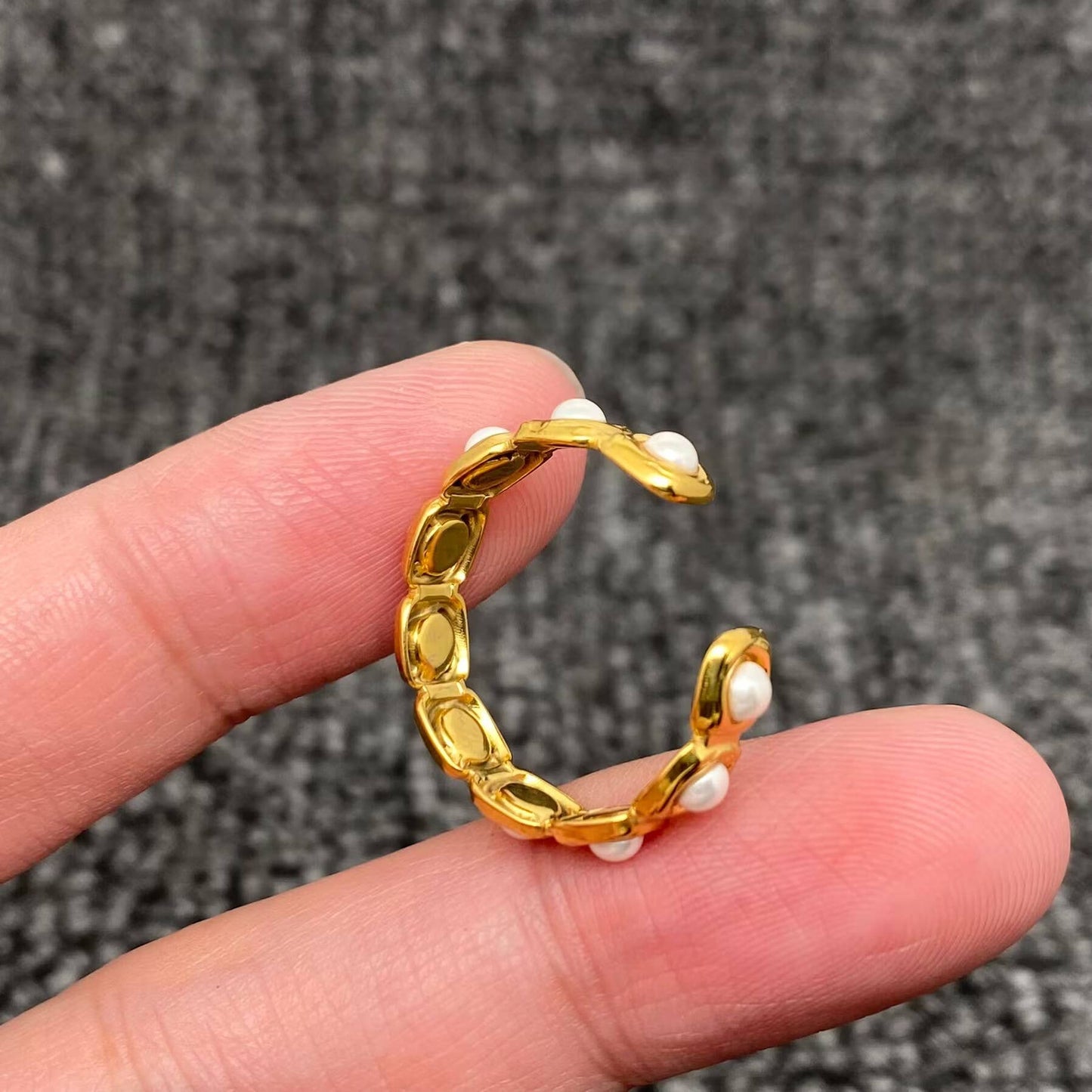18K Golden Stainless Steel Adjustable Ring With Pearls