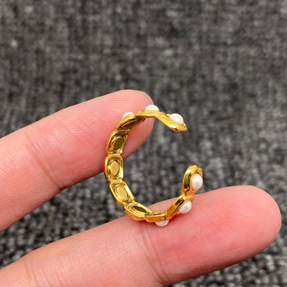 18K Golden Stainless Steel Adjustable Ring With Pearls