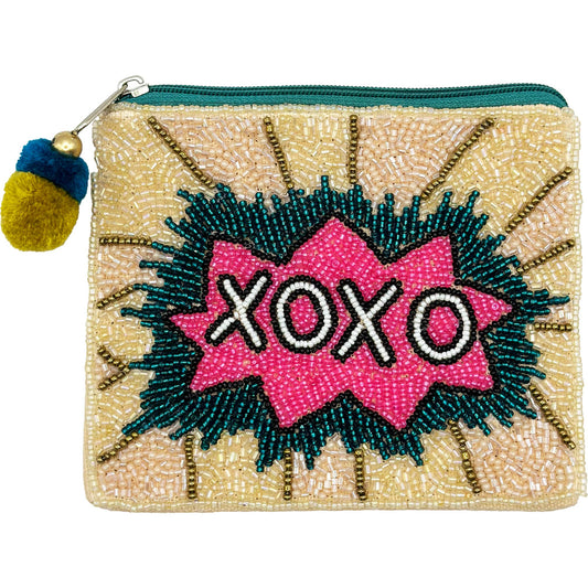 XOXO GOLDEN BEADED POUCH
