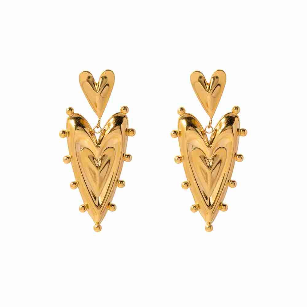 18K Gold-Plated Double Heart Drop Earrings