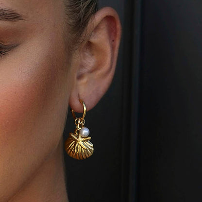 Starfish and Shell Drop Earrings