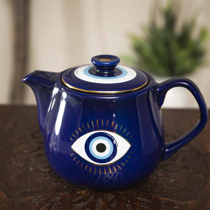 All Seeing Eye Teapot with Strainer Blue