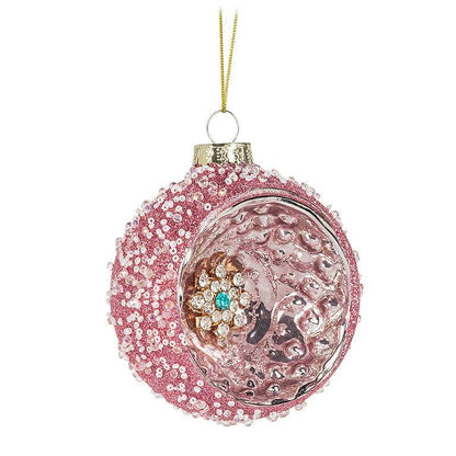 Pink Ball Ornament With Silver Inset