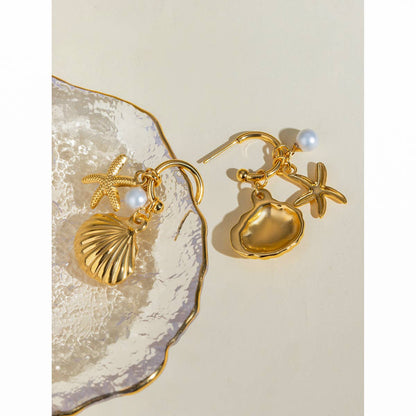 Starfish and Shell Drop Earrings