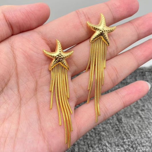 Starfish Fringe Earrings - Gold Plated