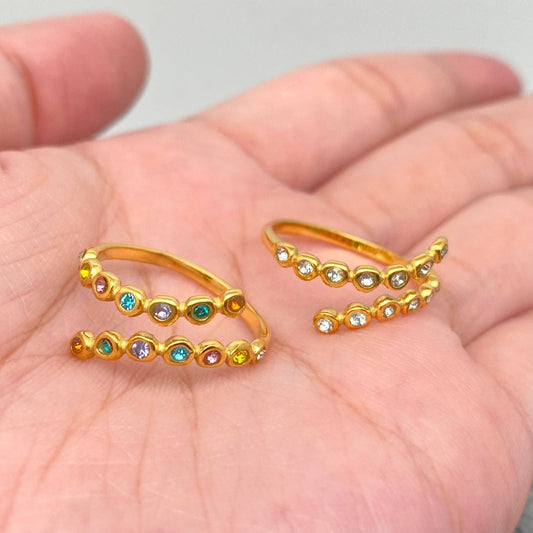 Cubic Zirconia Octopus Tentacles Ring - Gold plated