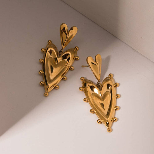 18K Gold-Plated Double Heart Drop Earrings