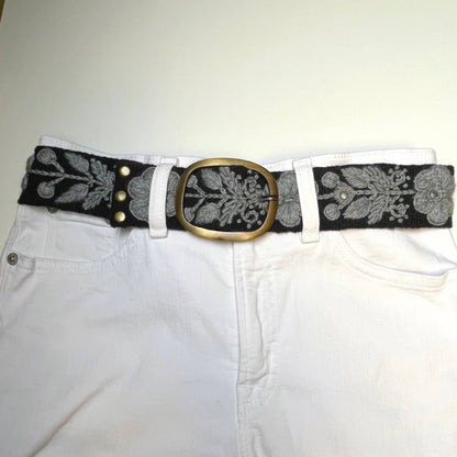 Midnight Blooms Wide Embroidered Belt