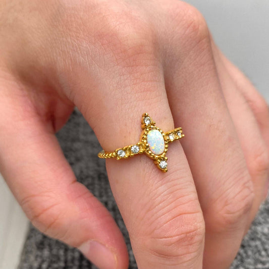 CZ & Opal 18K Gold Plated Ring