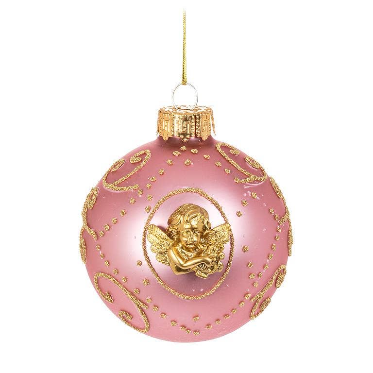 Cherub Ball Ornament-Gold/Pink