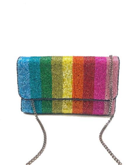 RAINBOW STRIPE MINI BEADED CLUTCH