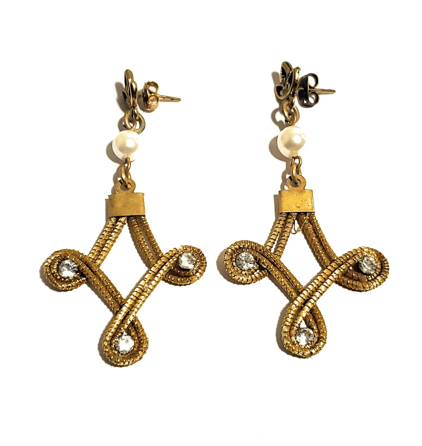 Diamond and Pearl Golden Grass Earrings