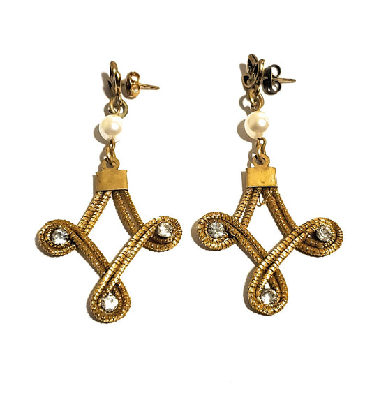 Diamond and Pearl Golden Grass Earrings