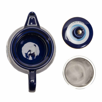 All Seeing Eye Teapot with Strainer Blue