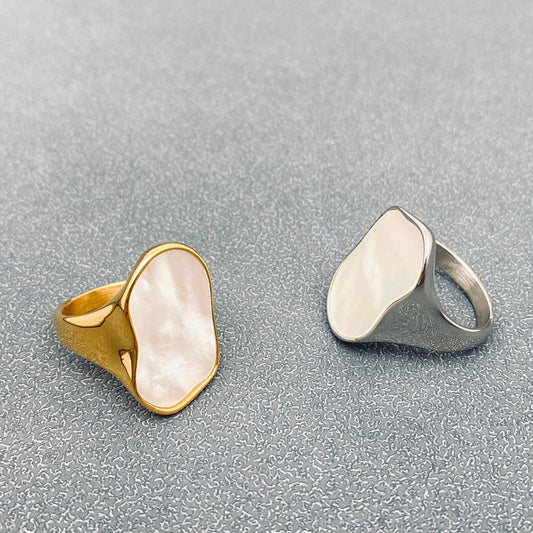 Geometric Shell Stainless Steel Ring