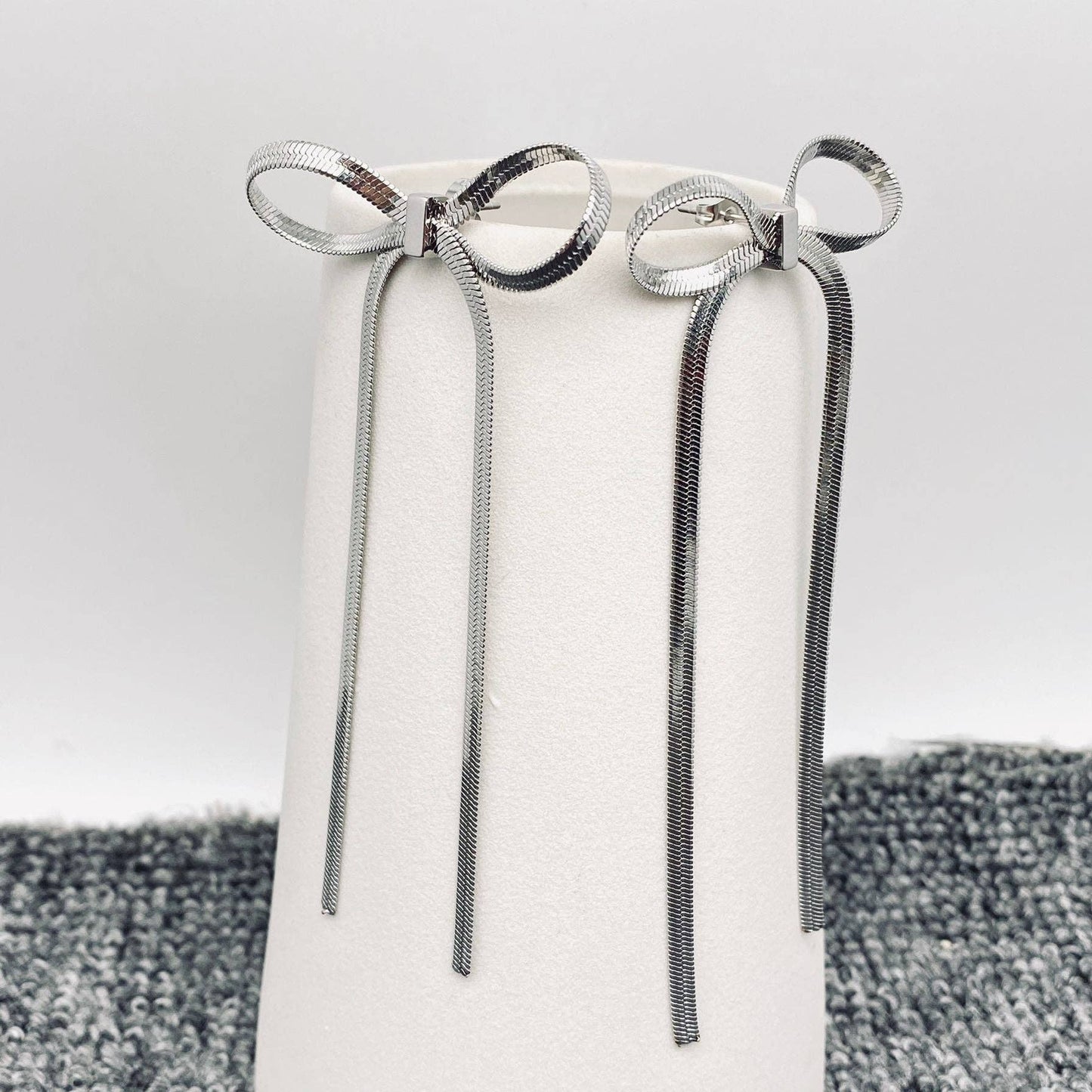 Chain Fringe Bow Gold Plated Earrings