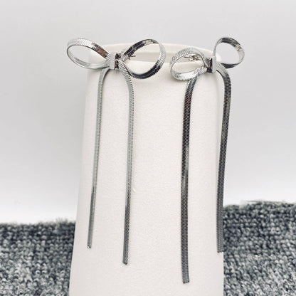 Chain Fringe Bow Gold Plated Earrings