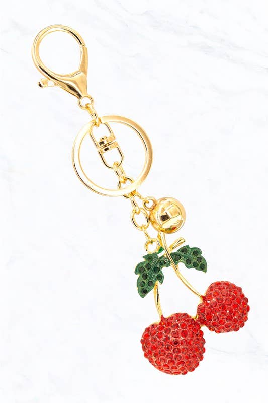 Rhinestone Cherry Keychain