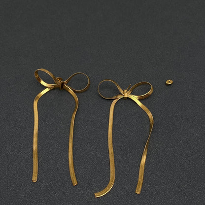 Chain Fringe Bow Gold Plated Earrings