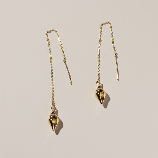 Gold Conch Shell Thread-Through Earrings