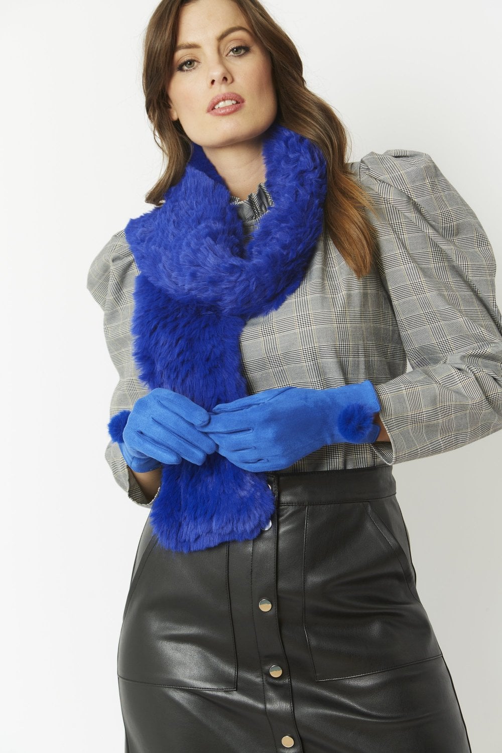 Faux Suede Gloves With Faux Fur Pom