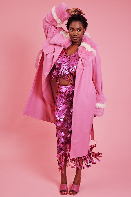 Pink Poodle Eco Leather Trench Coat