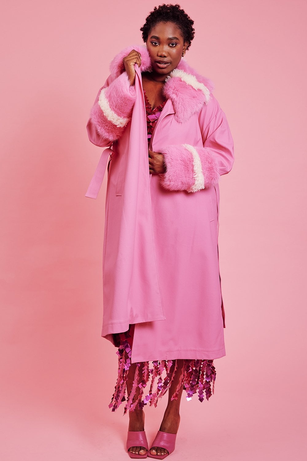 Pink Poodle Eco Leather Trench Coat